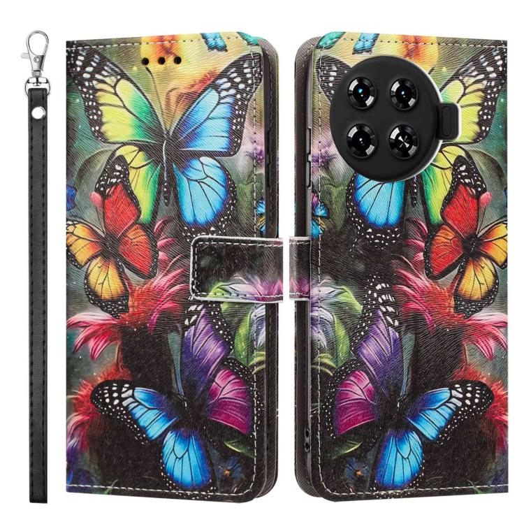 For Tecno Spark 20 Pro+ Painted Pattern Vegan Leather Phone Case with Strap