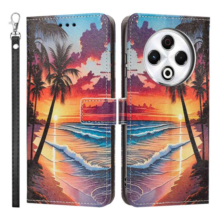 For Tecno Spark 30 Painted Pattern Vegan Leather Phone Case with Strap