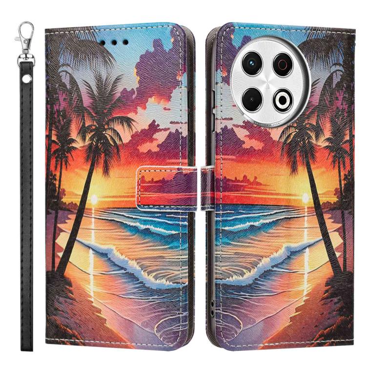 For Tecno Spark 30 Pro Painted Pattern Vegan Leather Phone Case with Strap