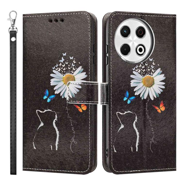 For Tecno Spark 30 Pro Painted Pattern Vegan Leather Phone Case with Strap