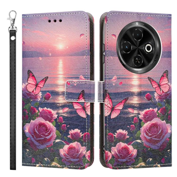 For Tecno Spark 30C Painted Pattern Vegan Leather Phone Case with Strap