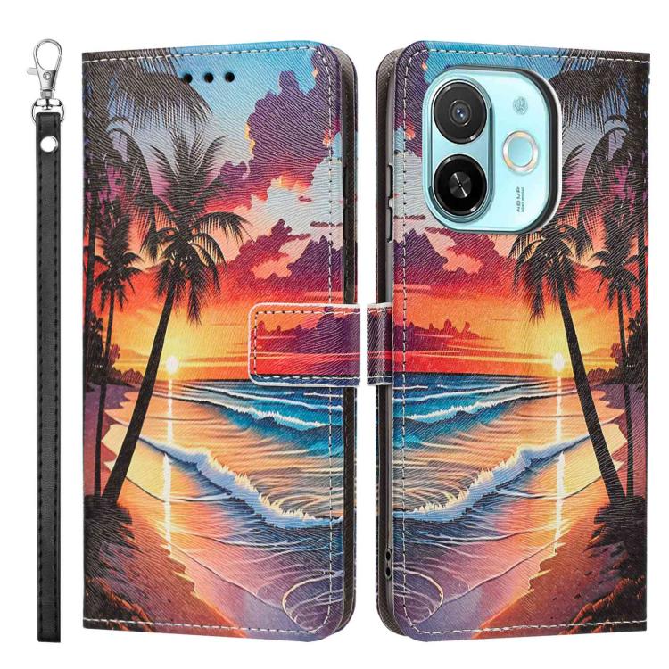 For Tecno Spark 30C 5G/Pop 9 5G Painted Pattern Vegan Leather Phone Case with Strap