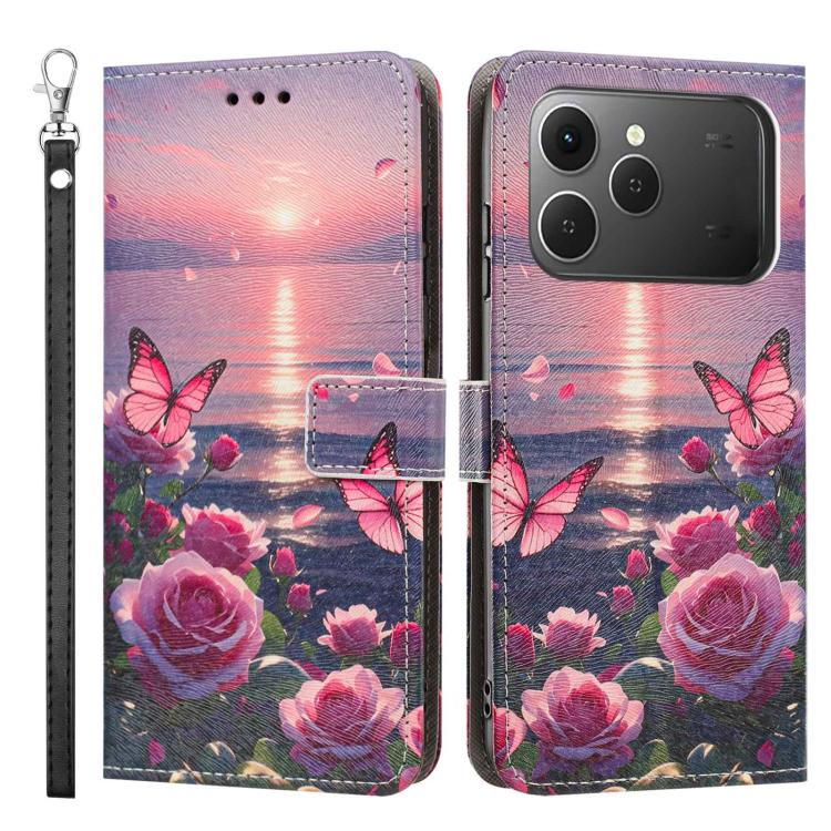 For Tecno Spark 40 4G Painted Pattern Vegan Leather Phone Case with Strap