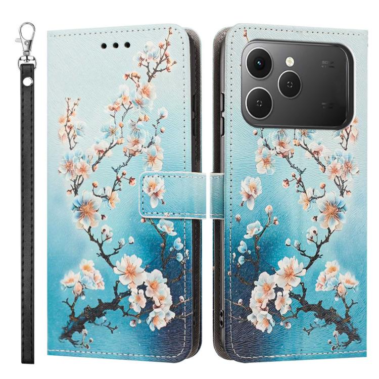 For Tecno Spark 40 4G Painted Pattern Vegan Leather Phone Case with Strap