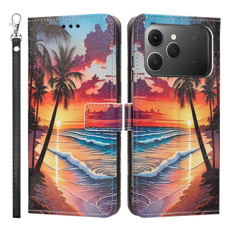For Tecno Spark 40 4G Painted Pattern Vegan Leather Phone Case with Strap
