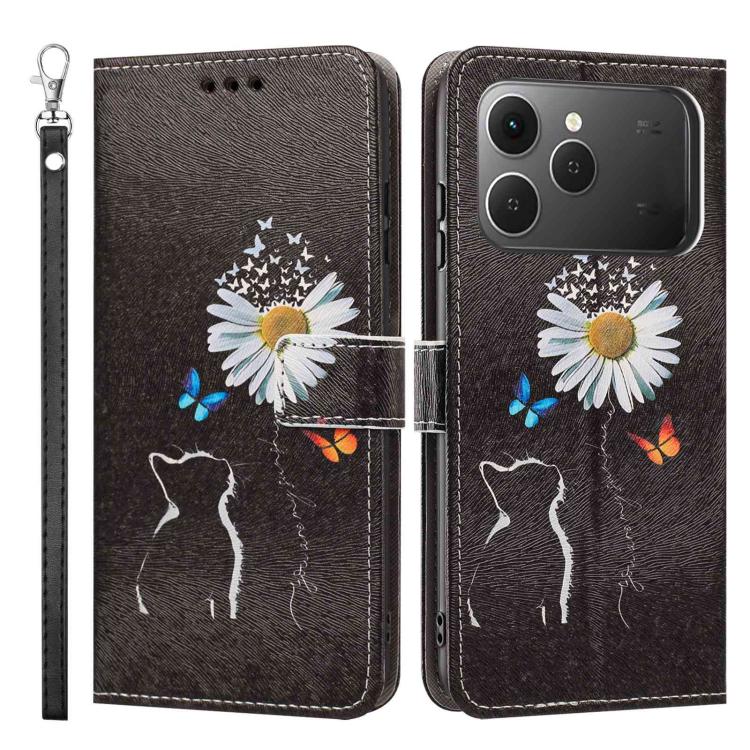 For Tecno Spark 40 4G Painted Pattern Vegan Leather Phone Case with Strap