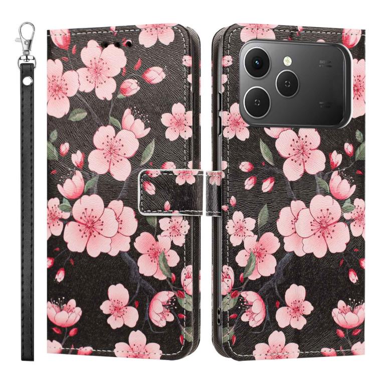 For Tecno Spark 40 4G Painted Pattern Vegan Leather Phone Case with Strap