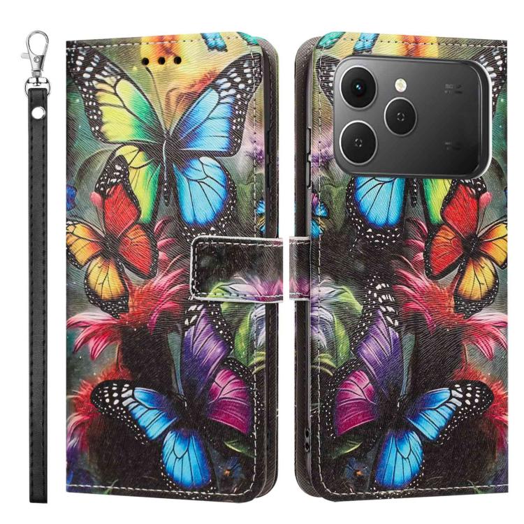 For Tecno Spark 40 4G Painted Pattern Vegan Leather Phone Case with Strap
