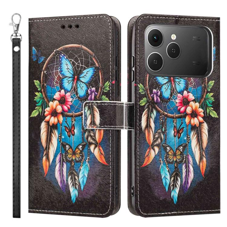 For Tecno Spark 40 4G Painted Pattern Vegan Leather Phone Case with Strap