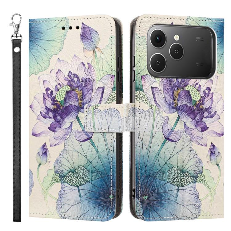 For Tecno Spark 40 4G Painted Pattern Vegan Leather Phone Case with Strap