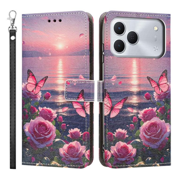 For Tecno Spark 50 4G/KN4 Painted Pattern Vegan Leather Phone Case with Strap
