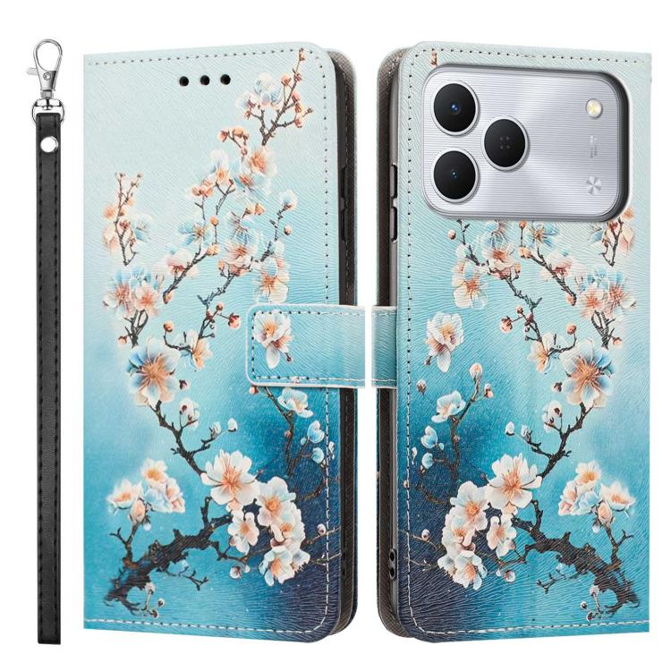 For Tecno Spark 50 4G/KN4 Painted Pattern Vegan Leather Phone Case with Strap