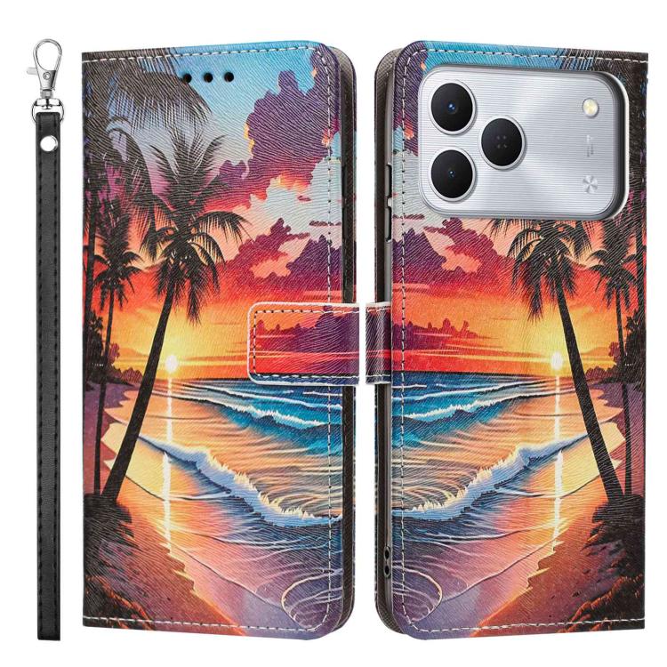For Tecno Spark 50 4G/KN4 Painted Pattern Vegan Leather Phone Case with Strap