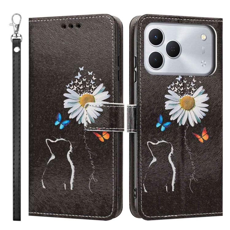 For Tecno Spark 50 4G/KN4 Painted Pattern Vegan Leather Phone Case with Strap