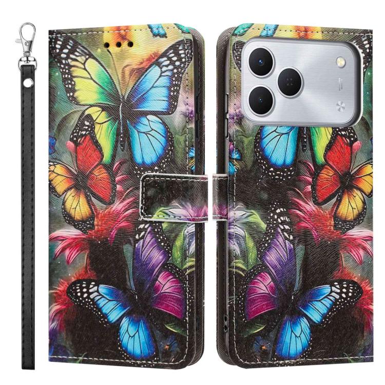 For Tecno Spark 50 4G/KN4 Painted Pattern Vegan Leather Phone Case with Strap