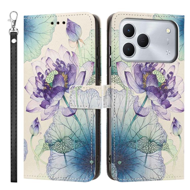 For Tecno Spark 50 4G/KN4 Painted Pattern Vegan Leather Phone Case with Strap