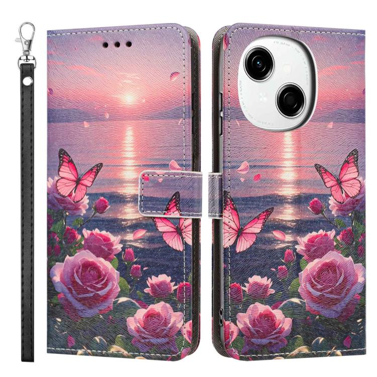 For Tecno Spark Go 1 Painted Pattern Vegan Leather Phone Case with Strap