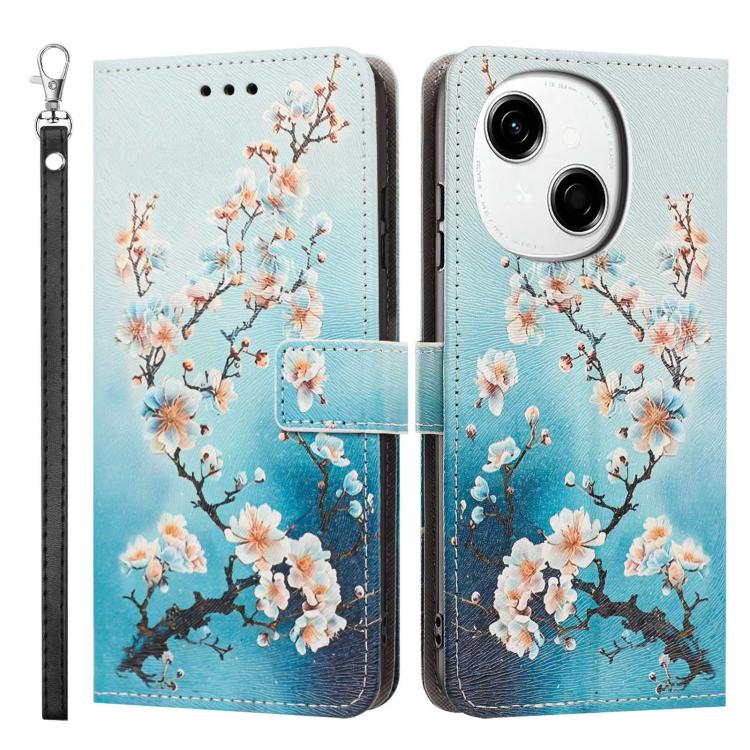 For Tecno Spark Go 1 Painted Pattern Vegan Leather Phone Case with Strap