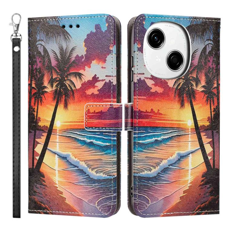 For Tecno Spark Go 1 Painted Pattern Vegan Leather Phone Case with Strap