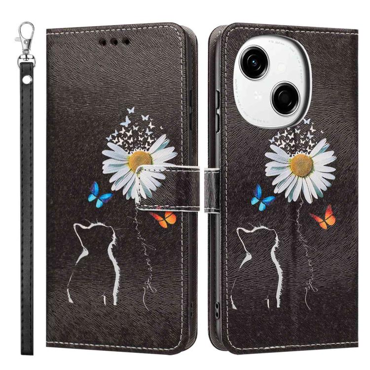 For Tecno Spark Go 1 Painted Pattern Vegan Leather Phone Case with Strap