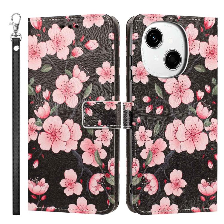 For Tecno Spark Go 1 Painted Pattern Vegan Leather Phone Case with Strap