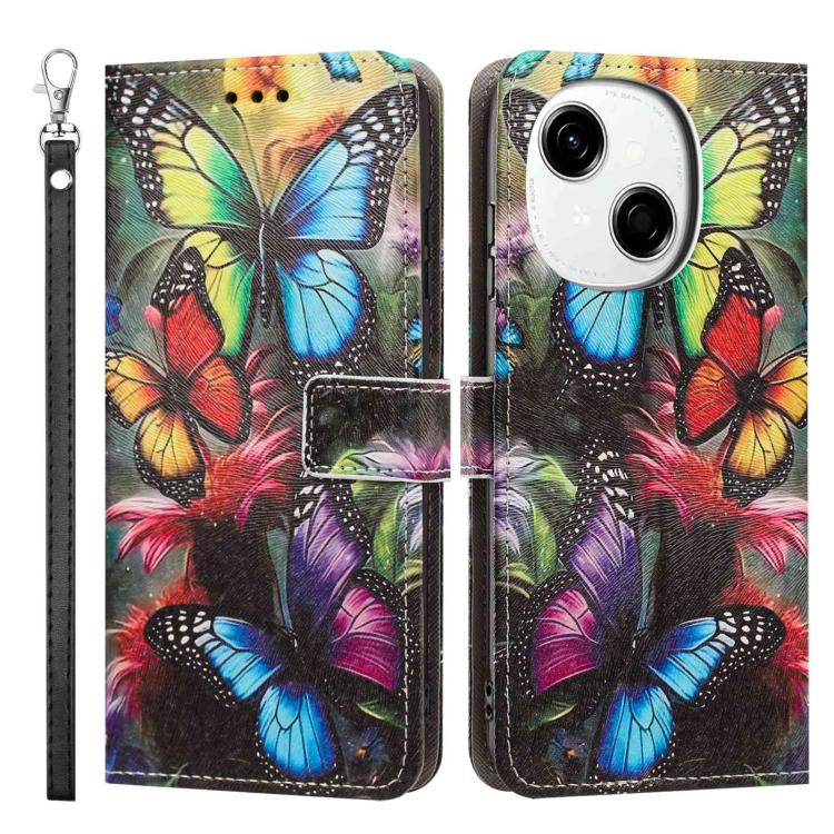 For Tecno Spark Go 1 Painted Pattern Vegan Leather Phone Case with Strap