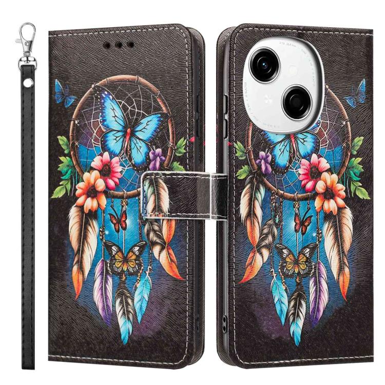 For Tecno Spark Go 1 Painted Pattern Vegan Leather Phone Case with Strap
