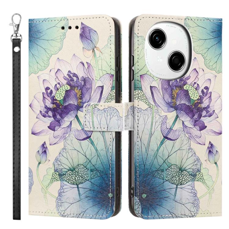 For Tecno Spark Go 1 Painted Pattern Vegan Leather Phone Case with Strap