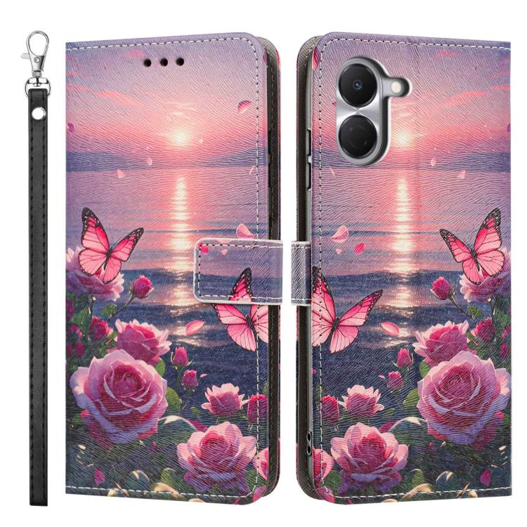 For Tecno Spark Go 3 Painted Pattern Vegan Leather Phone Case with Strap