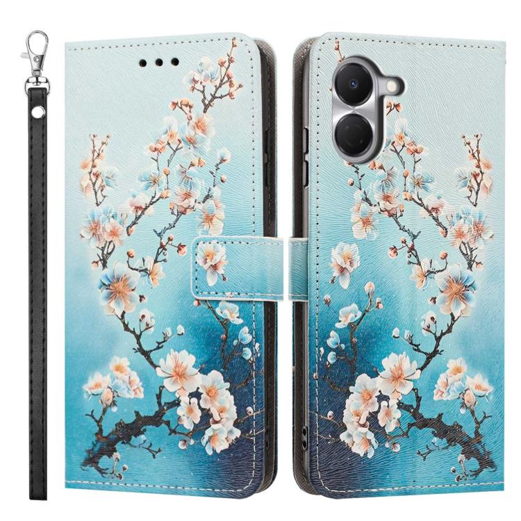 For Tecno Spark Go 3 Painted Pattern Vegan Leather Phone Case with Strap