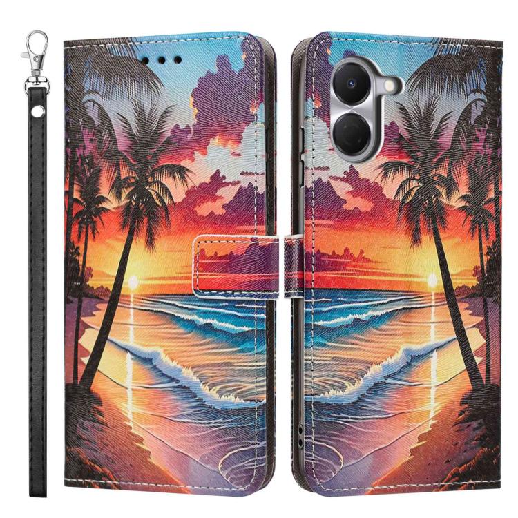 For Tecno Spark Go 3 Painted Pattern Vegan Leather Phone Case with Strap