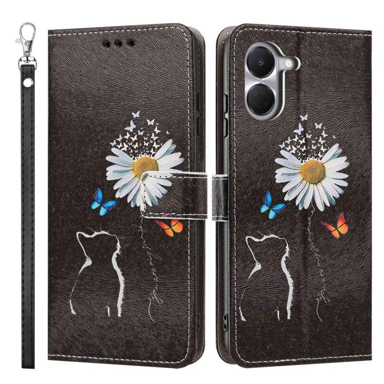 For Tecno Spark Go 3 Painted Pattern Vegan Leather Phone Case with Strap