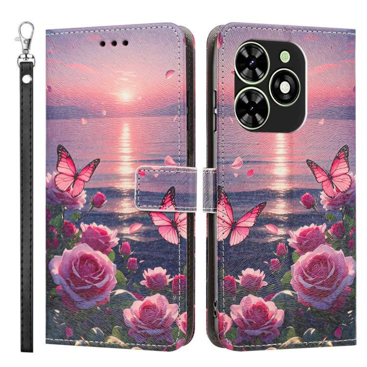 For Tecno Spark Go 4G 2024 Painted Pattern Vegan Leather Phone Case with Strap