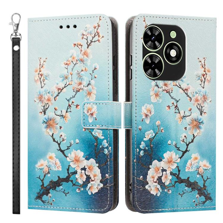 For Tecno Spark Go 4G 2024 Painted Pattern Vegan Leather Phone Case with Strap