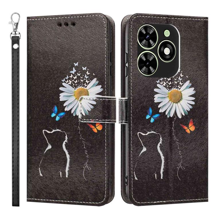 For Tecno Spark Go 4G 2024 Painted Pattern Vegan Leather Phone Case with Strap
