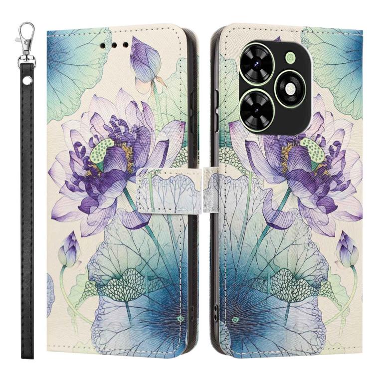 For Tecno Spark Go 4G 2024 Painted Pattern Vegan Leather Phone Case with Strap