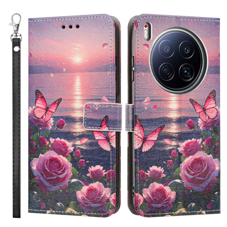 For Tecno Camon 40 Premier Painted Pattern Vegan Leather Phone Case with Strap