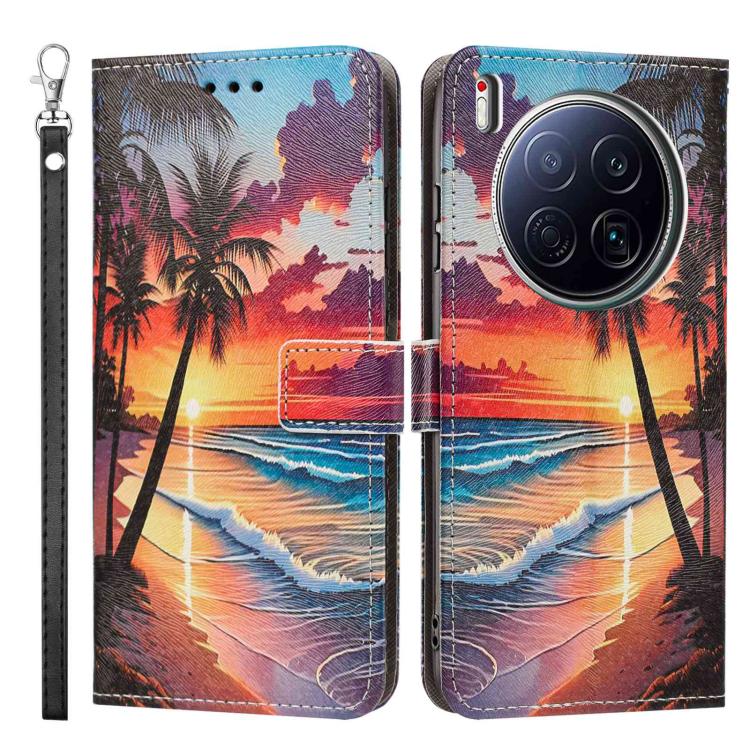 For Tecno Camon 40 Premier Painted Pattern Vegan Leather Phone Case with Strap