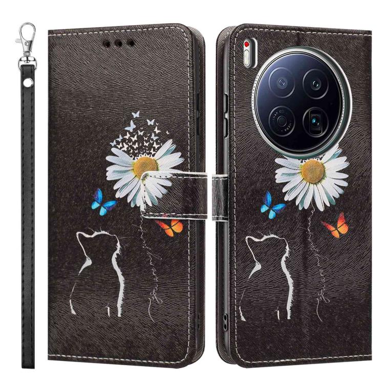 For Tecno Camon 40 Premier Painted Pattern Vegan Leather Phone Case with Strap