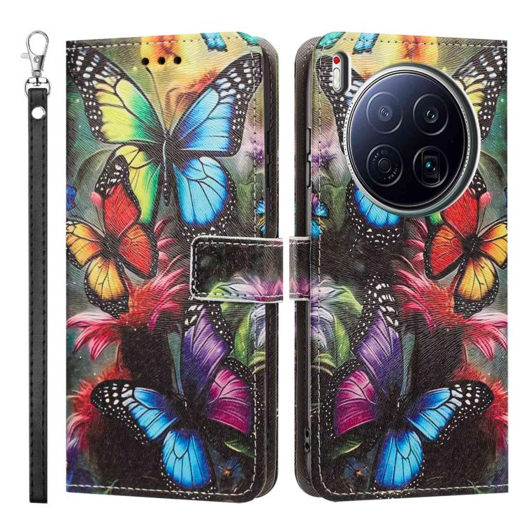 For Tecno Camon 40 Premier Painted Pattern Vegan Leather Phone Case with Strap
