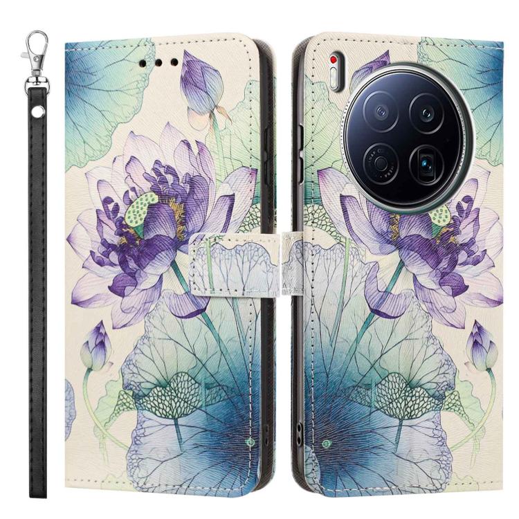 For Tecno Camon 40 Premier Painted Pattern Vegan Leather Phone Case with Strap