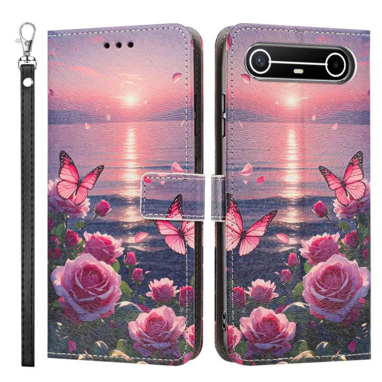 For Tecno Spark Slim Painted Pattern Vegan Leather Phone Case with Strap