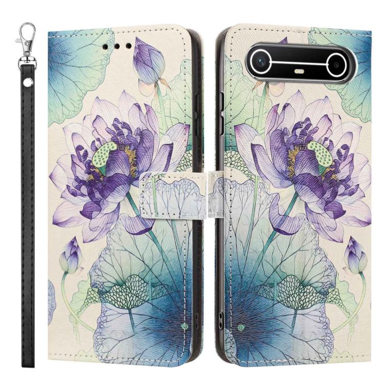 For Tecno Spark Slim Painted Pattern Vegan Leather Phone Case with Strap