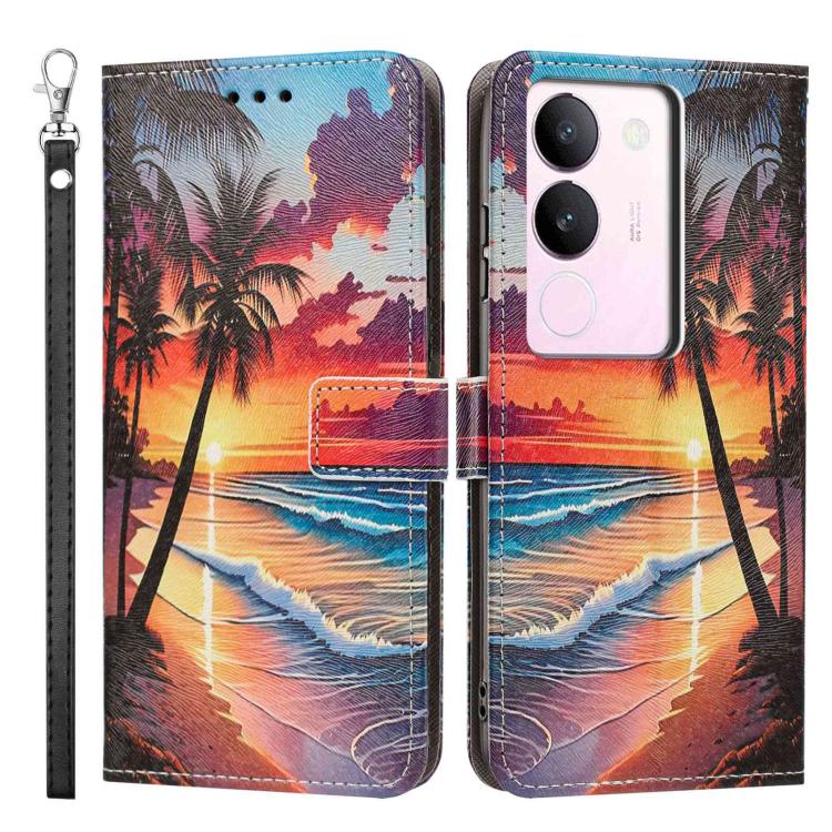 For vivo S17 Painted Pattern Vegan Leather Phone Case with Strap
