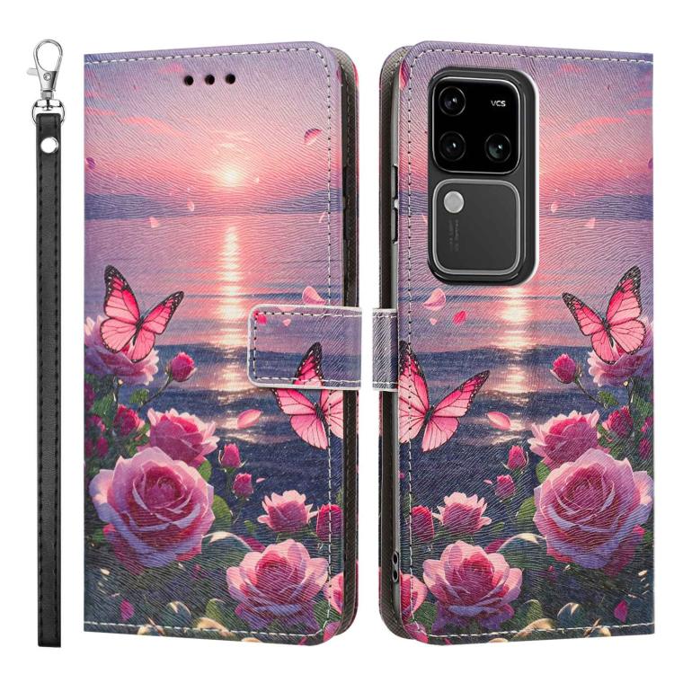 For vivo S18 Painted Pattern Vegan Leather Phone Case with Strap