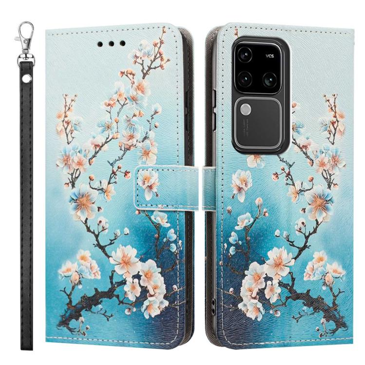 For vivo S18 Painted Pattern Vegan Leather Phone Case with Strap