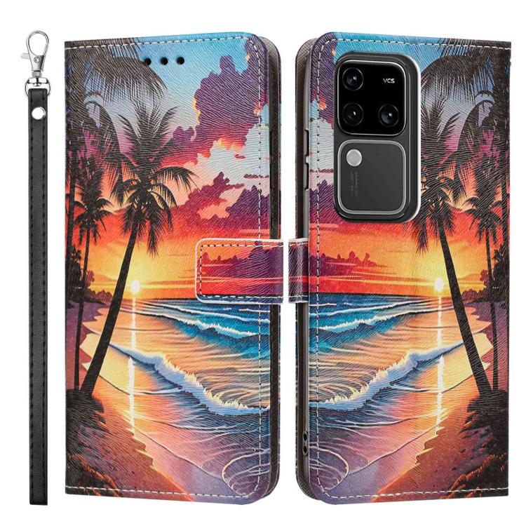 For vivo S18 Painted Pattern Vegan Leather Phone Case with Strap
