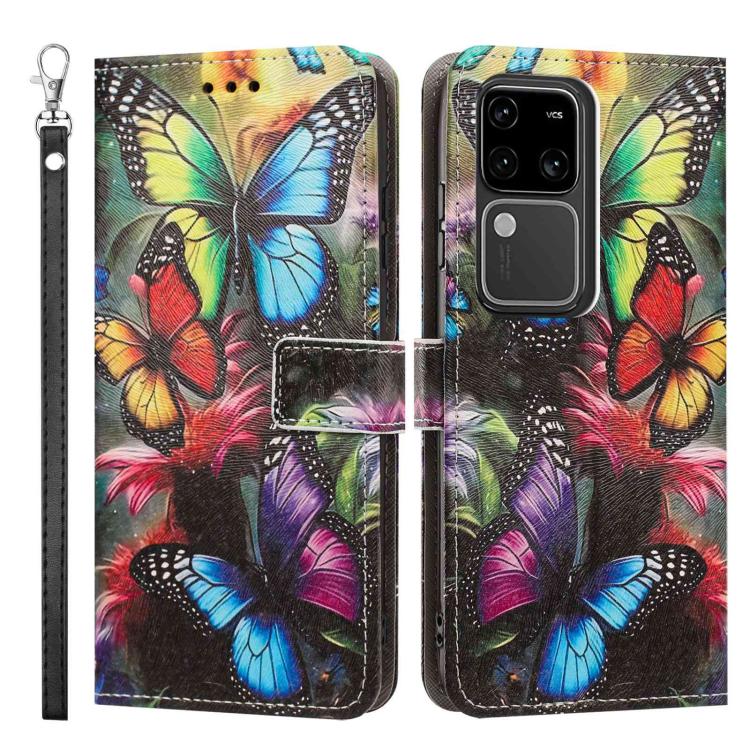 For vivo S18 Painted Pattern Vegan Leather Phone Case with Strap