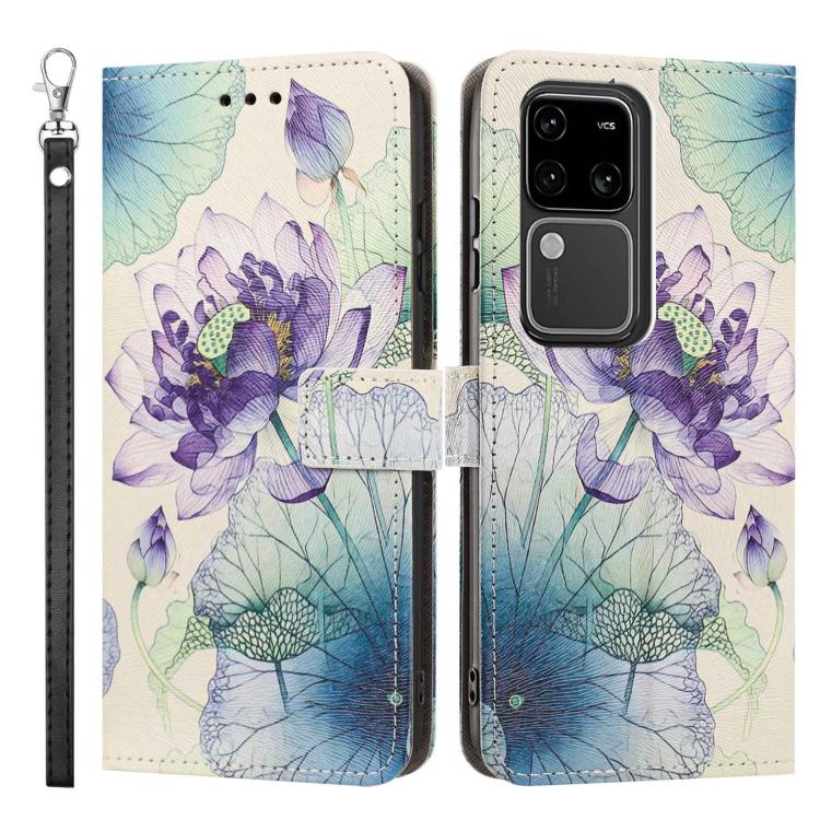 For vivo S18 Painted Pattern Vegan Leather Phone Case with Strap