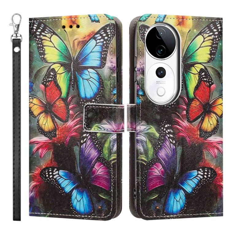 For vivo S19 Pro Painted Pattern Vegan Leather Phone Case with Strap